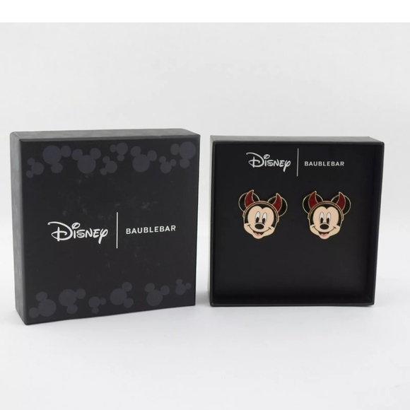 New Disney Mickey Mouse Devil Horns Pierced Earrings Studs BaubleBar Halloween - Picture 2 of 4